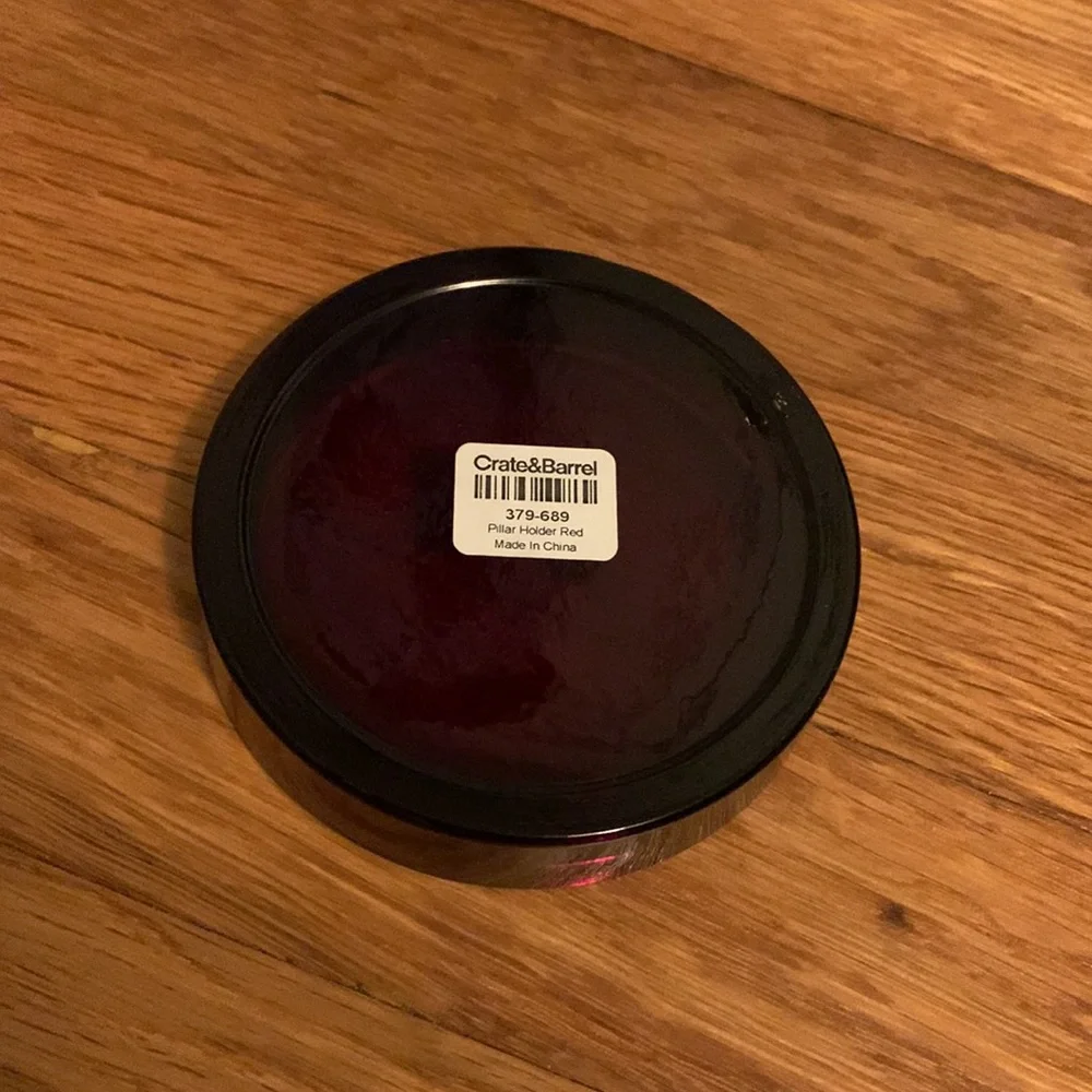 Christmas, Crate & Barrel Red Glass Pillar Holder